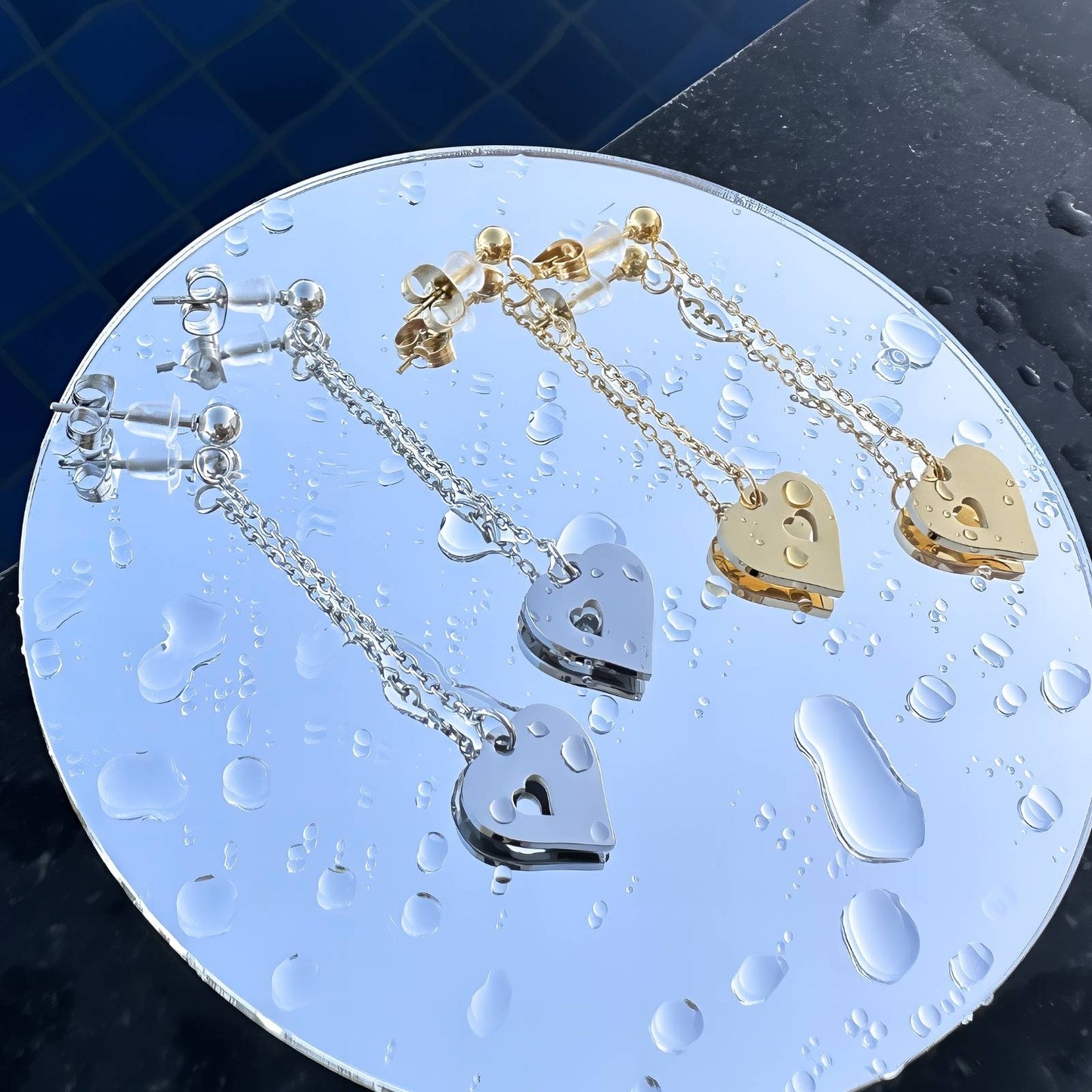 Gold Heart Chain Drop Earrings