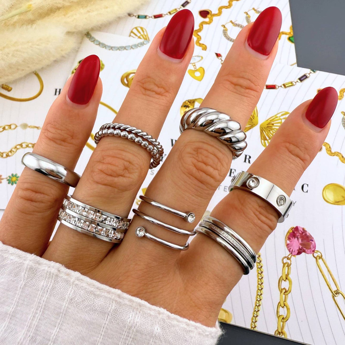 Triple Row Crystal Gold Band Ring