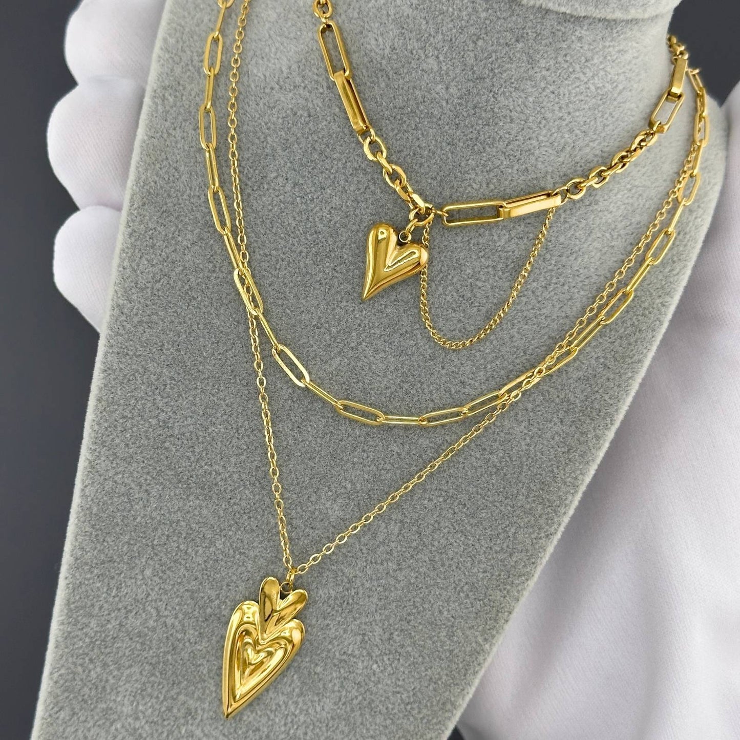 Layered Golden Heart Pendant Necklace