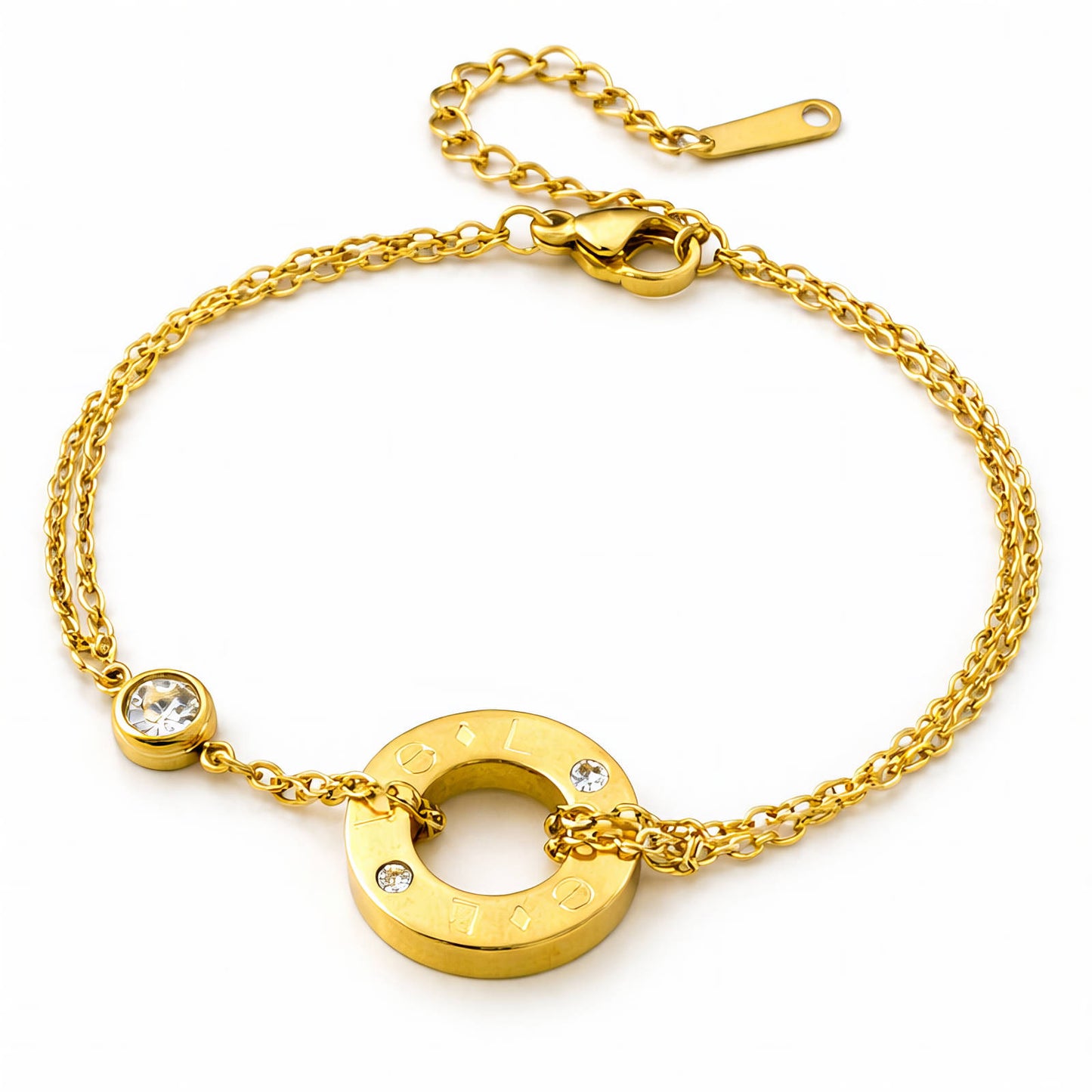 Gold Circle Charm Chain Bracelet