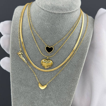 Layered Heart Charm Necklace Set