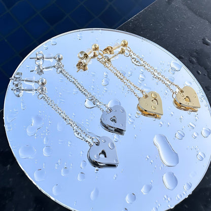 Gold Heart Chain Drop Earrings
