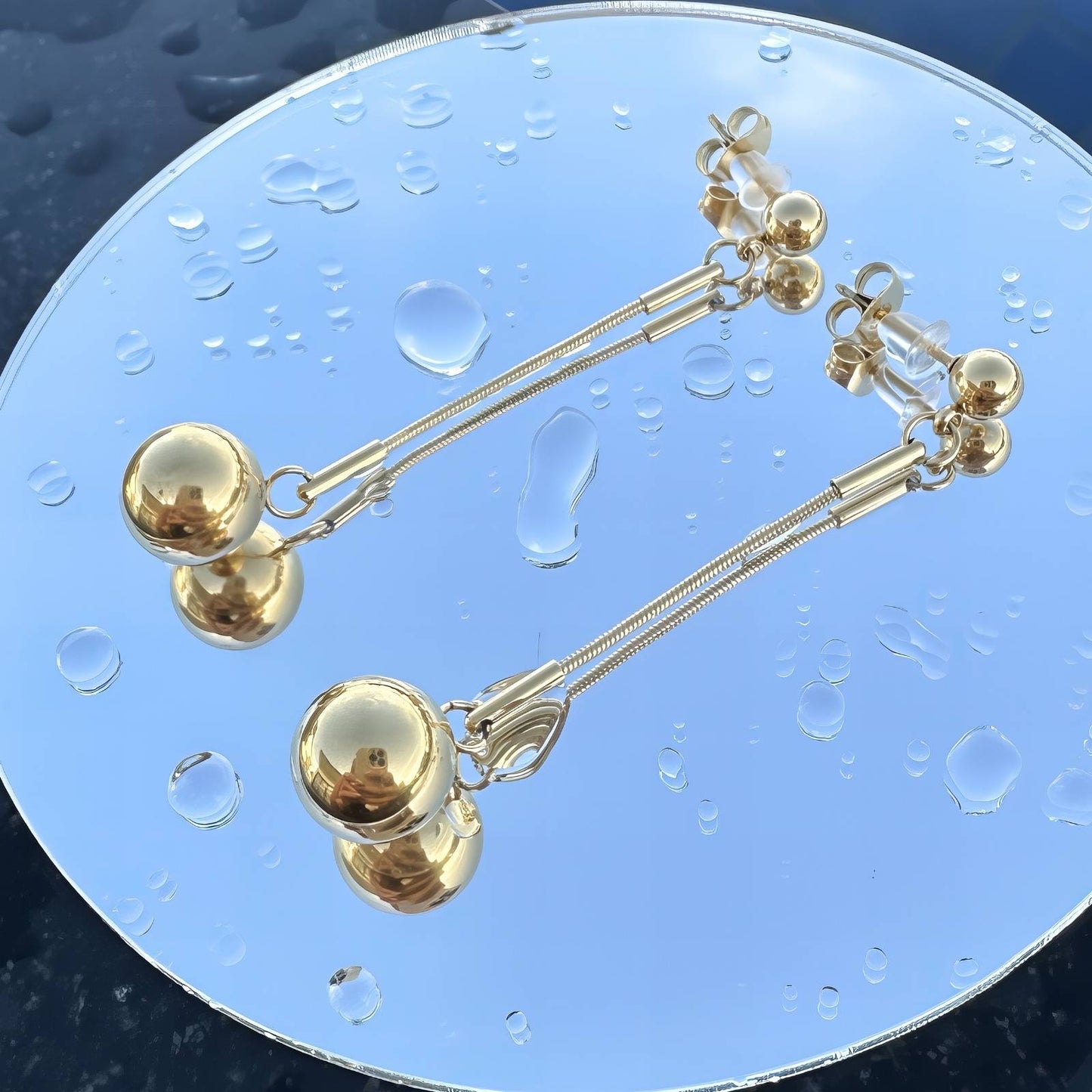 Gold Sphere Drop Earrings