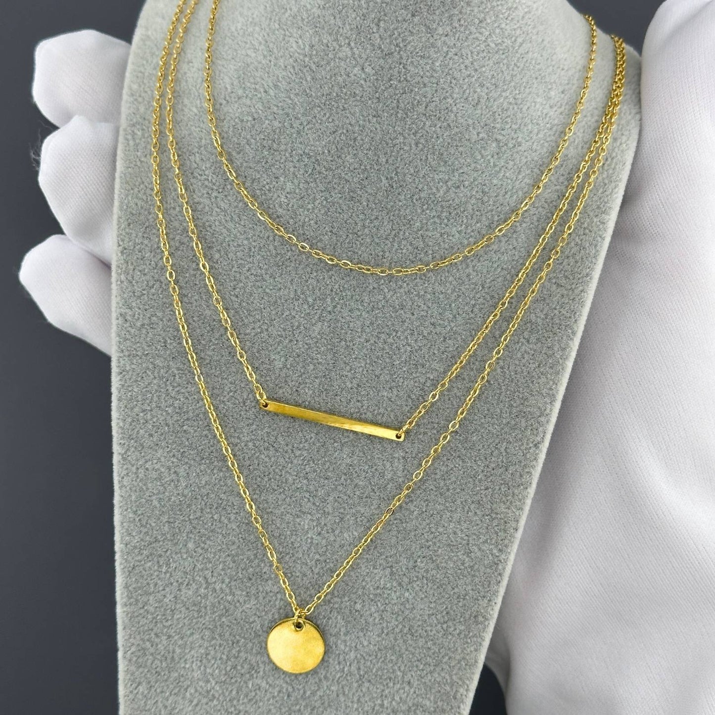 Triple Layer Gold Bar & Coin Necklace