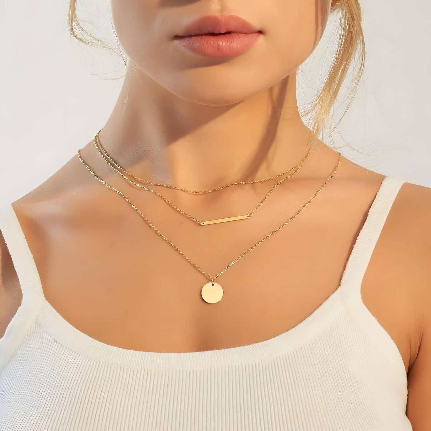 Triple Layer Gold Bar & Coin Necklace