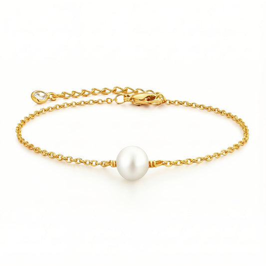 Minimal Pearl Gold Chain Bracelet