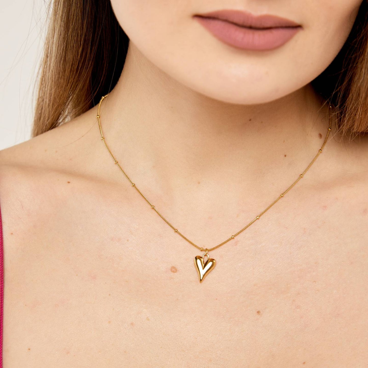 Bold Gold Heart Pendant Necklace