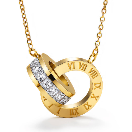 Roman Numeral Interlocking Ring Pendant Necklace