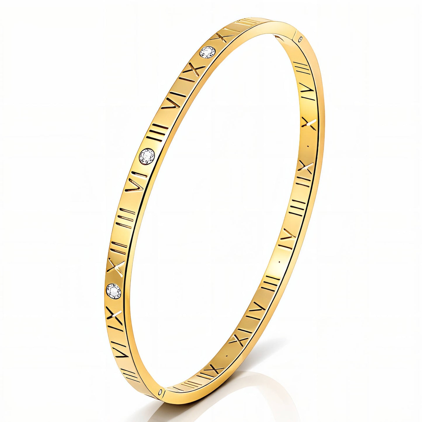 Roman Numeral Gold Bangle Bracelet