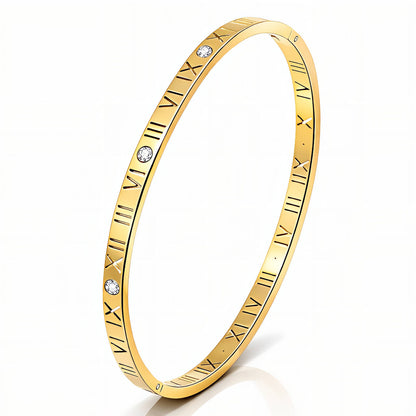 Roman Numeral Gold Bangle Bracelet