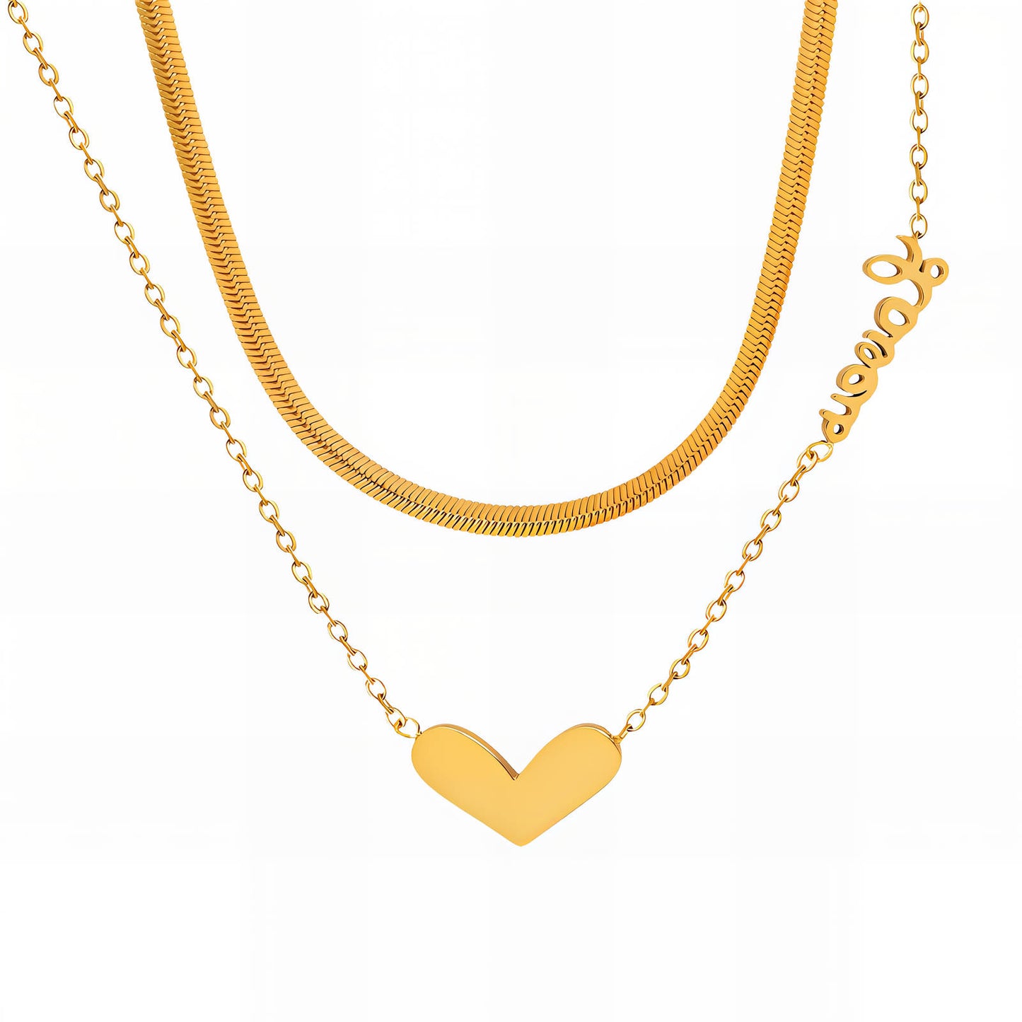 Layered Heart Charm Necklace Set