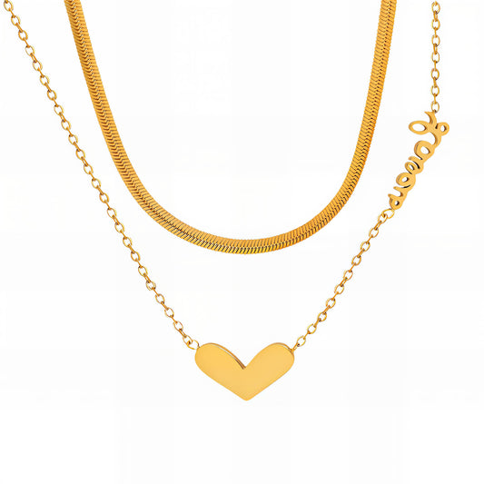 Layered Heart Charm Necklace Set
