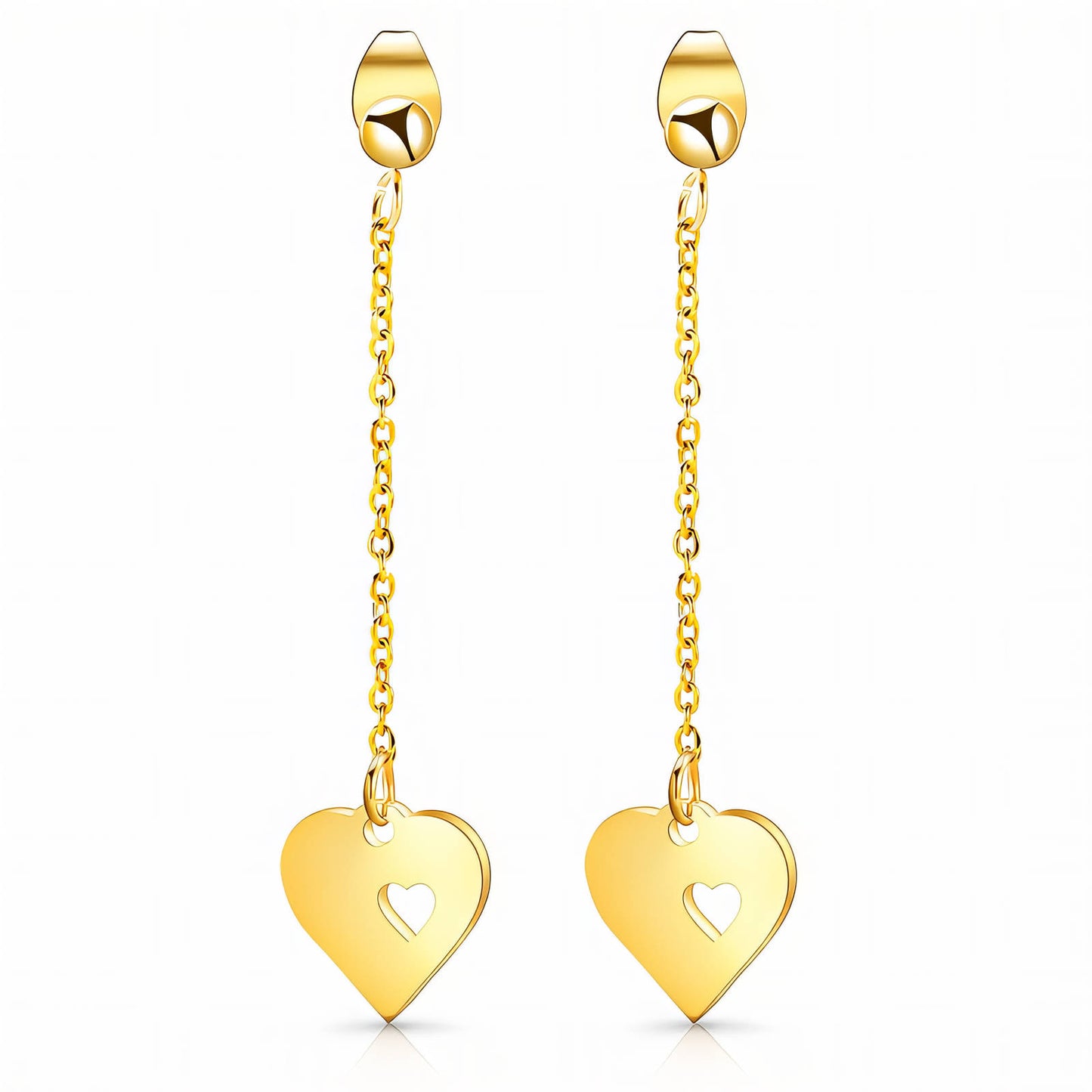 Gold Heart Chain Drop Earrings
