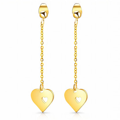 Gold Heart Chain Drop Earrings