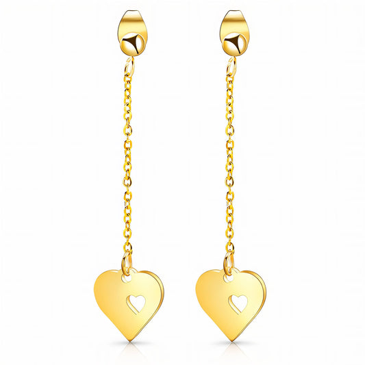 Gold Heart Chain Drop Earrings