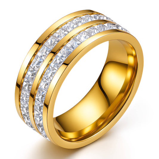 Triple Row Crystal Gold Band Ring