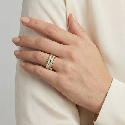 Triple Row Crystal Gold Band Ring