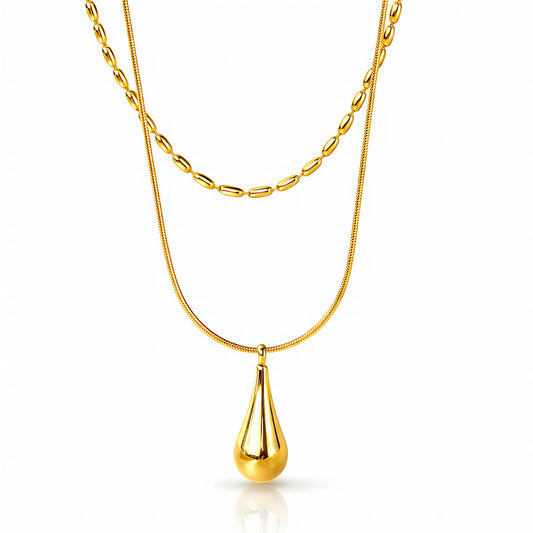 Golden Teardrop Layered Necklace
